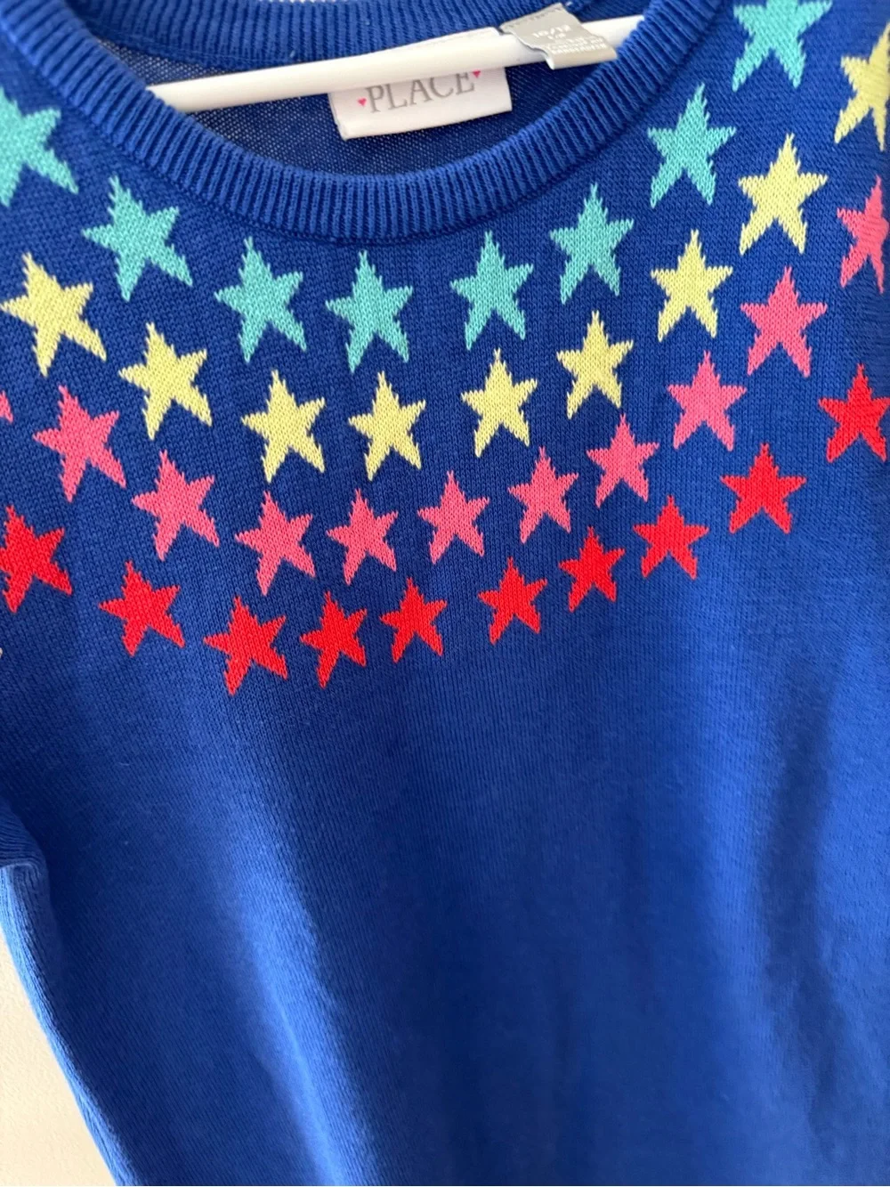 Childrens place knit long sleeve dress star print blue size 10